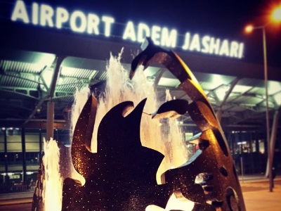 statue in front of pristina airport