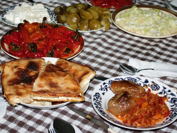 a table full with traditional food of kosovo